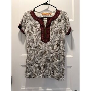 La Fille Paisley Embroidered Boho Tunic Top - Size 28L